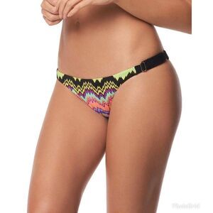 PILYQ Rainbow Low Rise Bikini Bottom Adjustable Waist Black Pink Green Small New